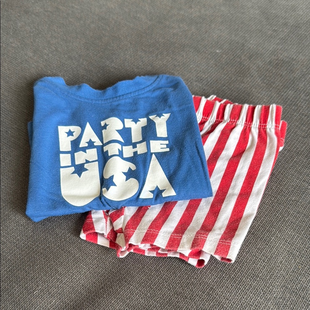 Blue 'Party in the USA' Shirt and Red Striped Shorts Set